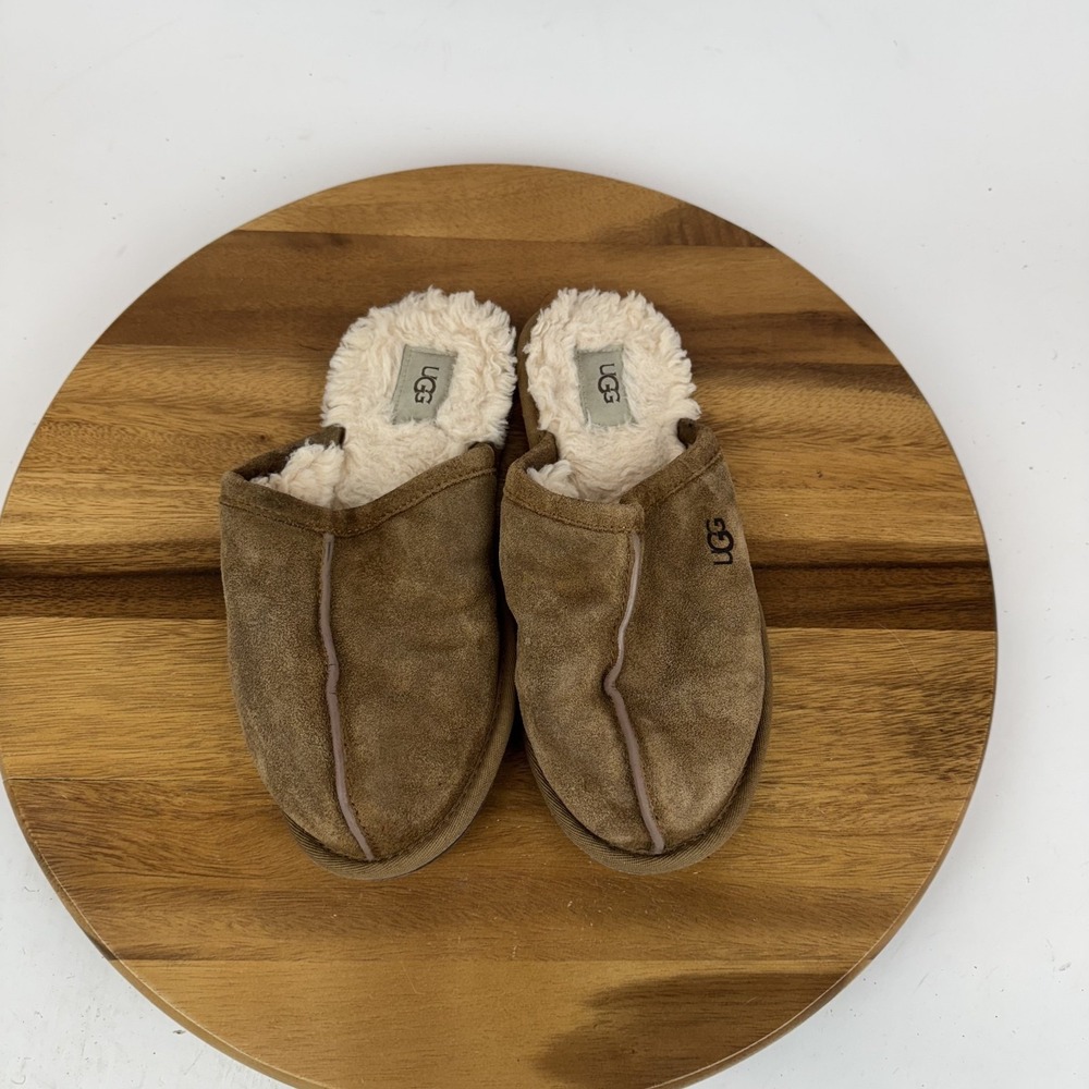Womens Ugg Australia Scuff Brown Suede Shearling Lined Comfort Slippers Size 9 M